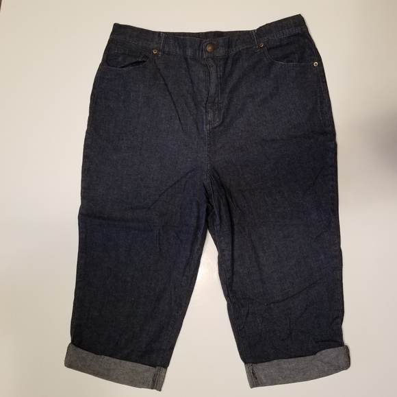 Denim&Co Denim - Stretch Denim Dark Wash Capris w Pockets XL/38